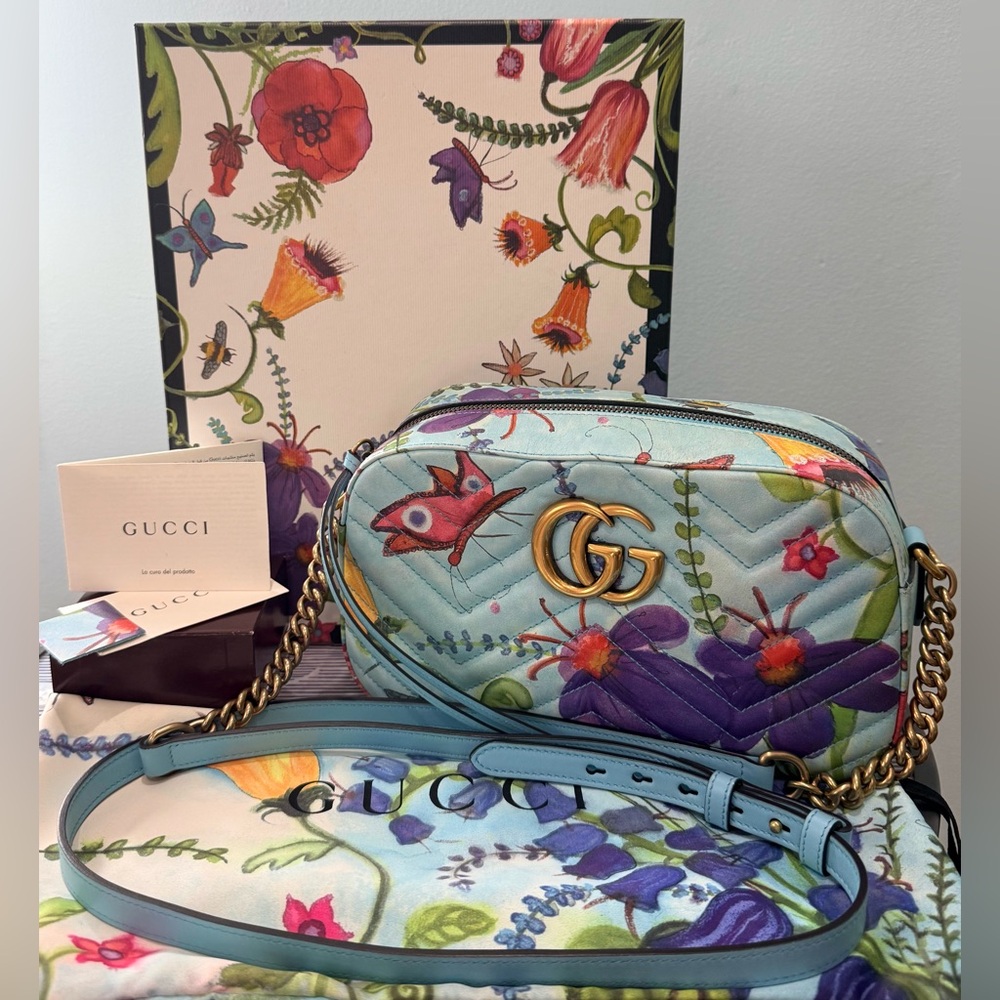 Gucci x Unskilled Worker GG Marmont Matelasse Calfskin Flora Crossbody - Picture 2 of 15